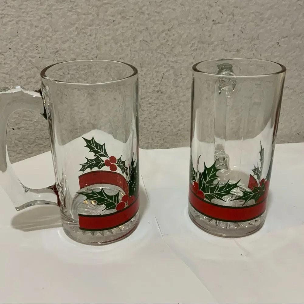 2 Holly Berry Beer Mug Stein 5.5